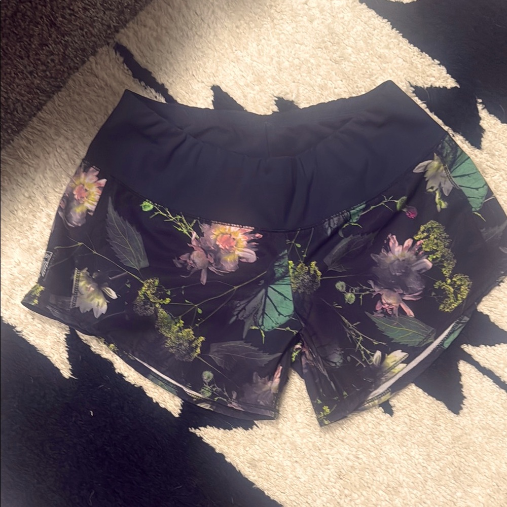 Oiselle Black Floral Athletic Shorts
